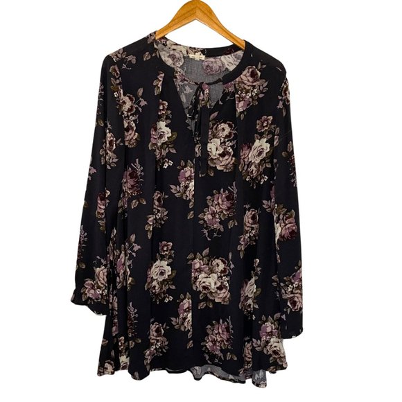 Floral Print Mini Dress w/Tie Front Neck by En Crème - Picture 1 of 8